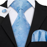 Light Blue Hanky Cufflinks Silk Tie Set