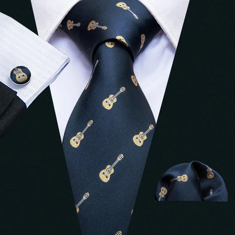 guitar print navy blue ties
