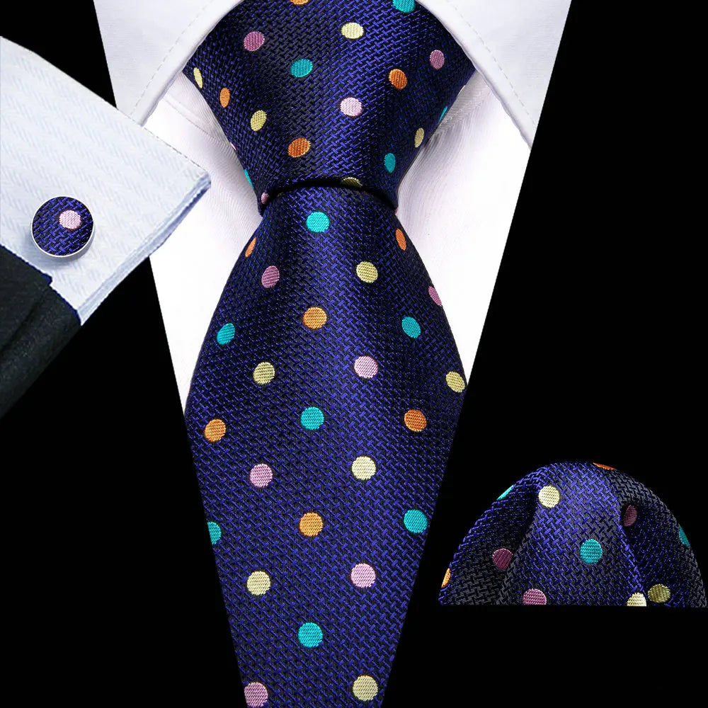 multi color dots print navy blue ties