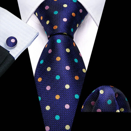 multi color dots print navy blue ties