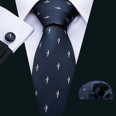 Penguin print navy blue ties 
