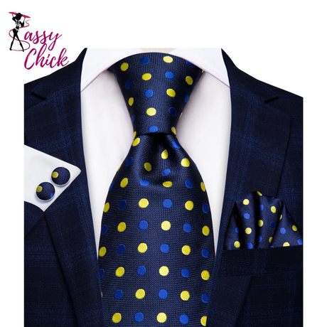 Navy Blue Red Dot Designer Silk Wedding Tie Sassy Chick Logo