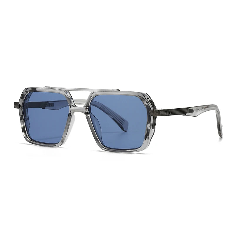 Blue New Aviator Retro Double Bridge Square Sunglasses