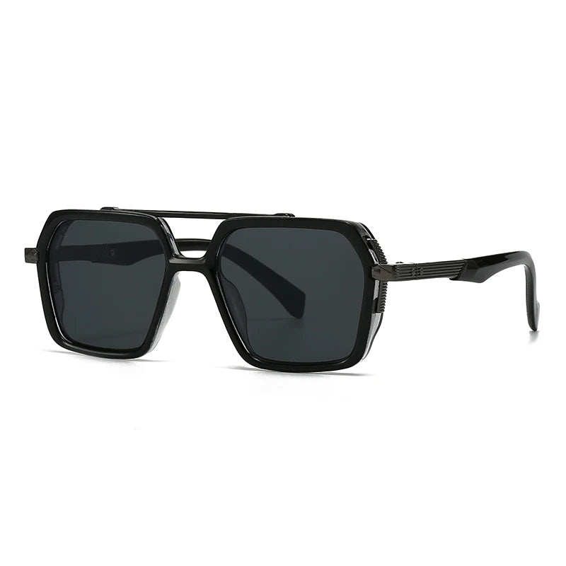 Black New Aviator Retro Double Bridge Square Sunglasses
