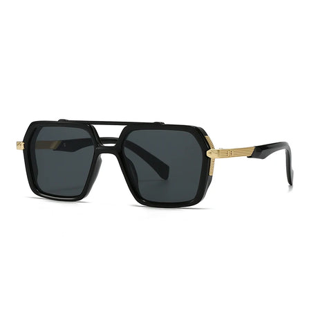 Black New Aviator Retro Double Bridge Square Sunglasses