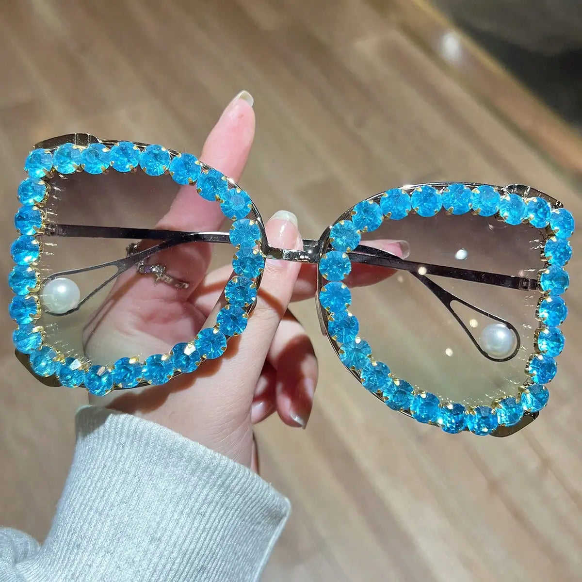 Blue New Butterfly-Shaped Oversized  Women's Sunglasses