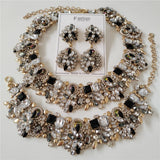 New Crystal Rhinestone Bridal Statement Jewelry Sets black silver