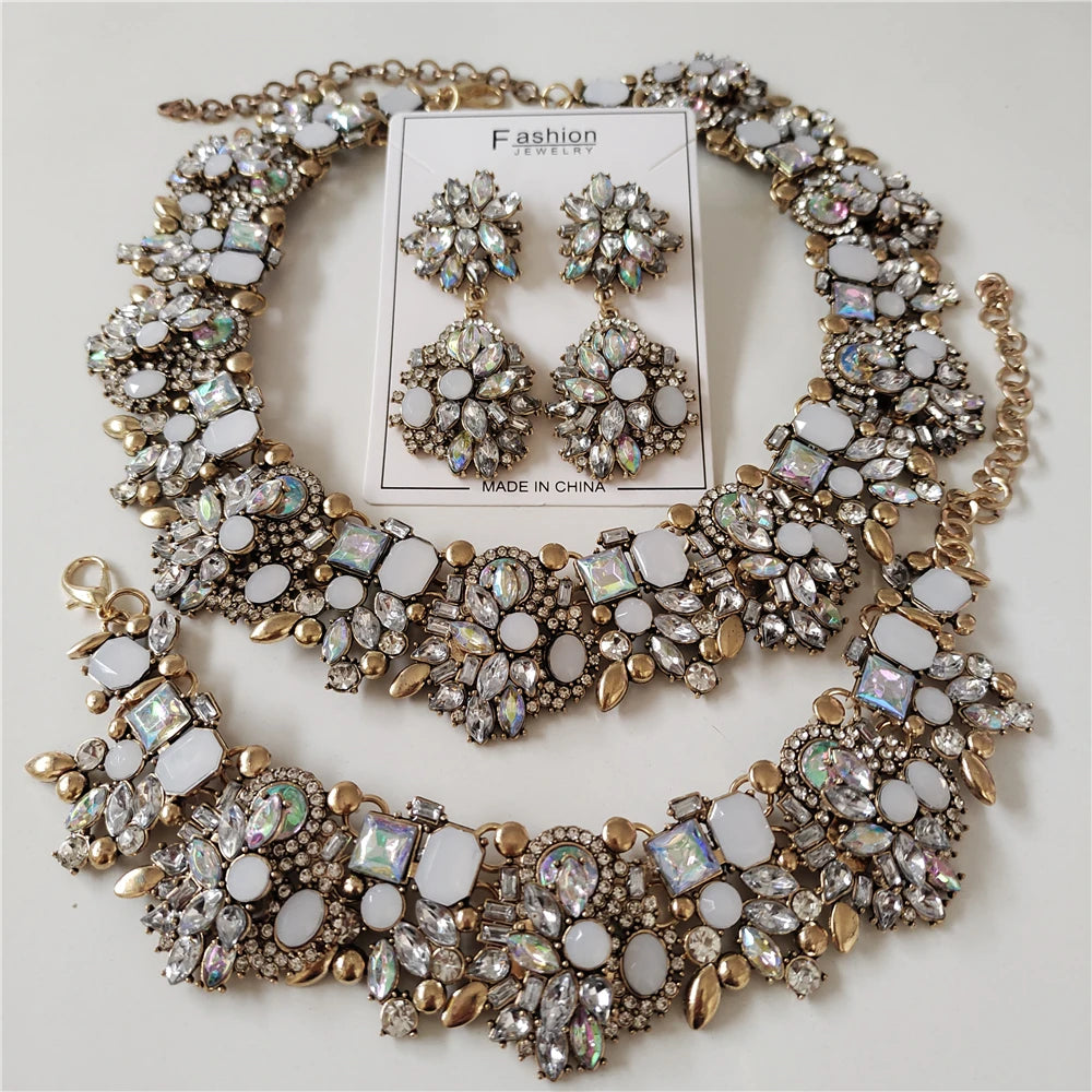 New Crystal Rhinestone Bridal Statement Jewelry Sets White 