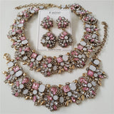 New Crystal Rhinestone Bridal Statement Jewelry Sets pink