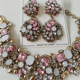 New Crystal Rhinestone Bridal Statement Jewelry Sets pink