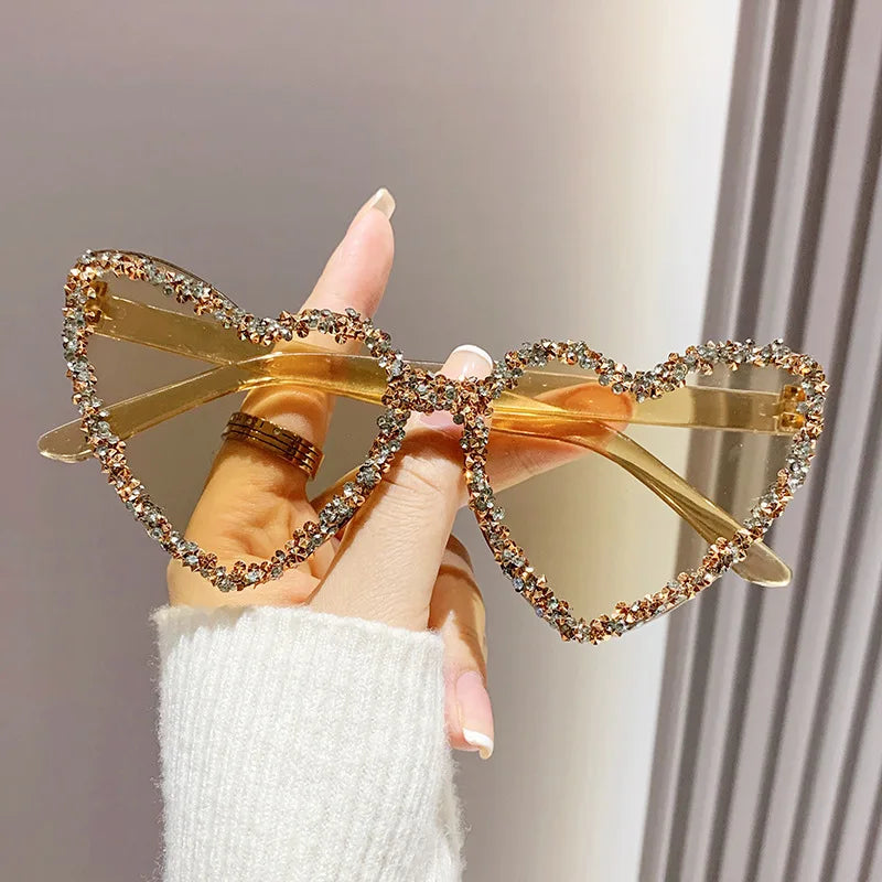 Gold New Cute Cat Eye Heart-shaped Sunglasses