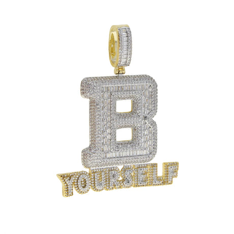 Gold New Iced Out Bling BE YOURSELF Pendant Necklace Hip Hop Jewelry
