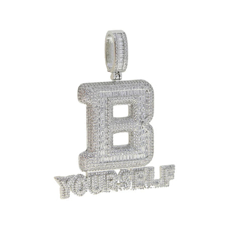 Silver New Iced Out Bling BE YOURSELF Pendant Necklace Hip Hop Jewelry