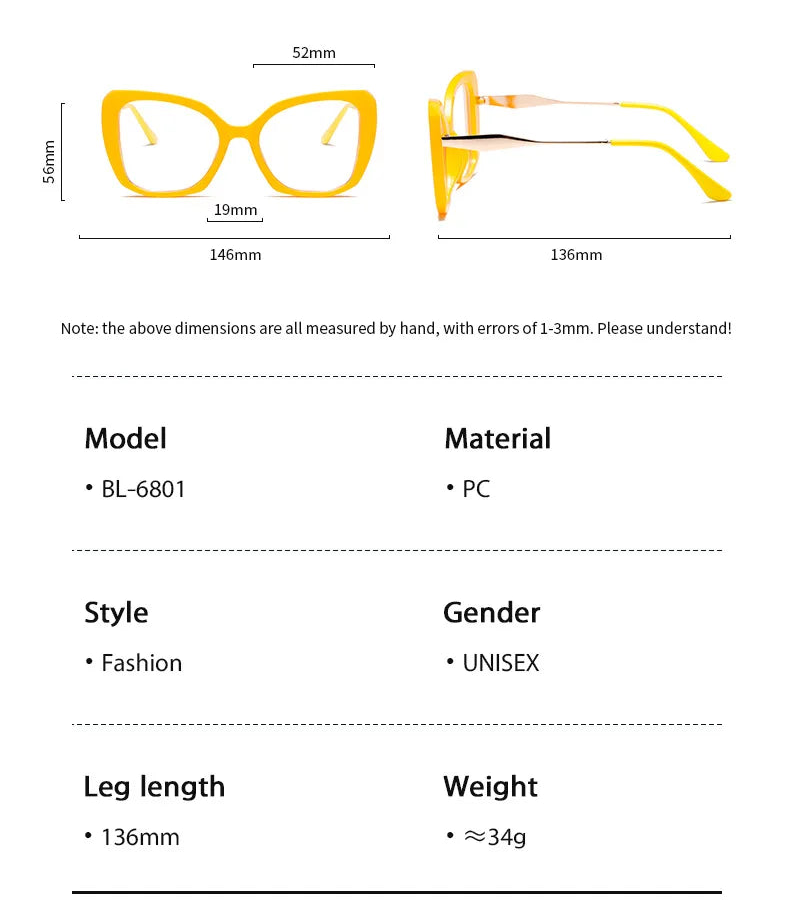 Size of New Minimalist Anti Blue Light Flat Decorative Sunglasses
