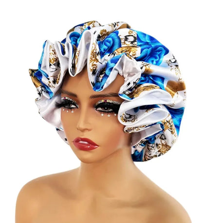 Blue New Satin Lined Bonnet Sleep Cap Bonnet