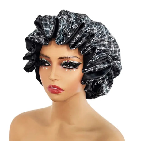 Black New Satin Lined Bonnet Sleep Cap Bonnet