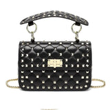  new sheepskin leather chain rivet handbag black front view