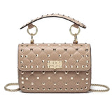  new sheepskin leather chain rivet handbag apricot