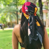 Model using New Summer Silk Square Lady Hair Scarf Bandana Scarf