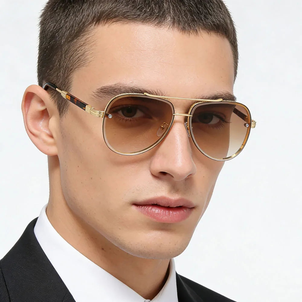 Model Using New Vintage Oval Aviator Sunglasses