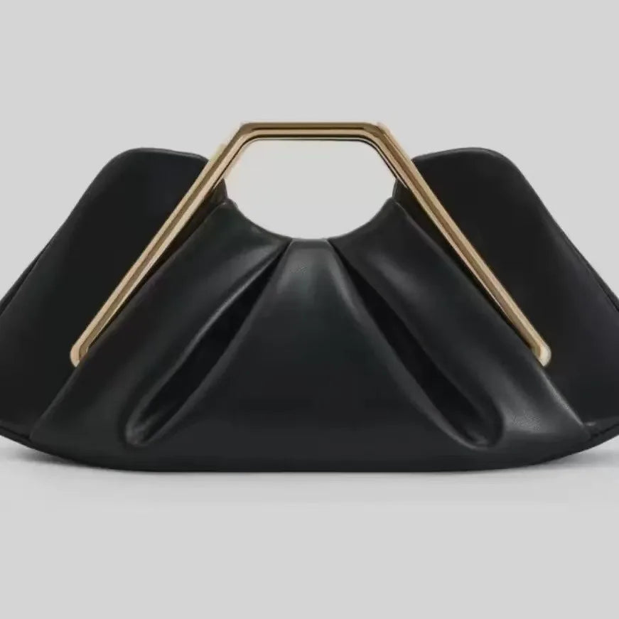 Black Niche Cloud Leather Evening Pleated Handbag