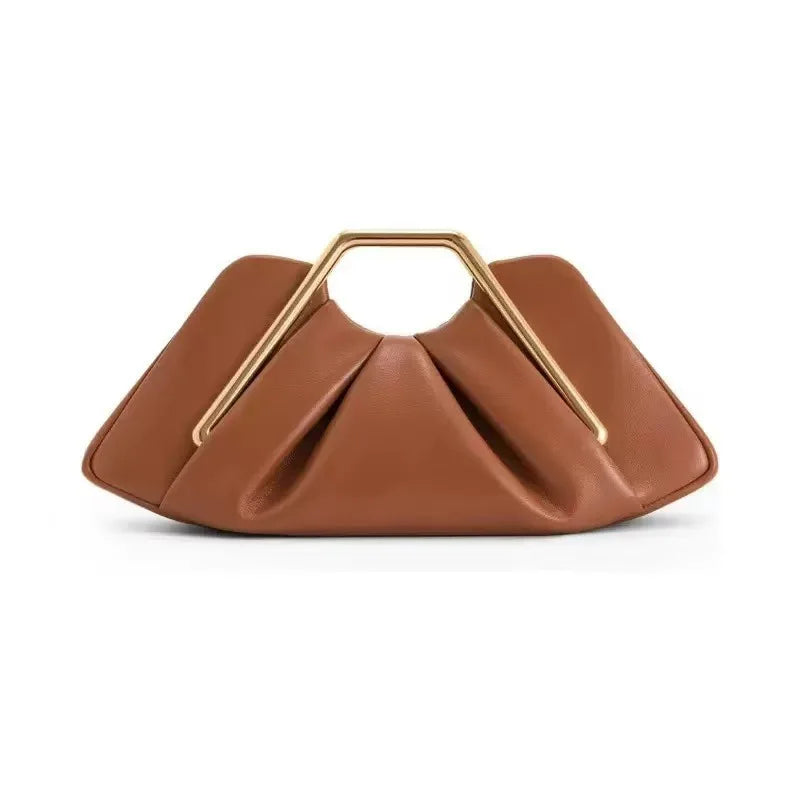 Brown Niche Cloud Leather Evening Pleated Handbag