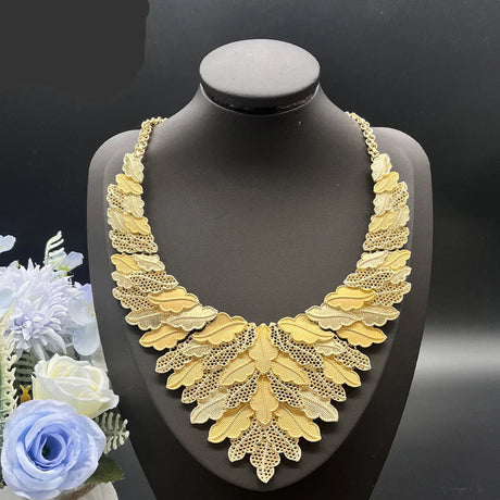 Nigeria Original 18K Gold Plated Leaf Shaped Jewelry Set Women Gold