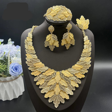 Nigeria Original 18K Gold Plated Leaf Shaped Jewelry Set Women Jewelry Set