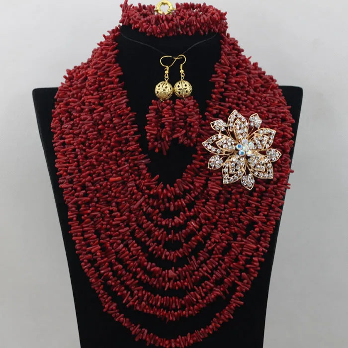 Red Nigerian Coral Beads Jewelry Sets