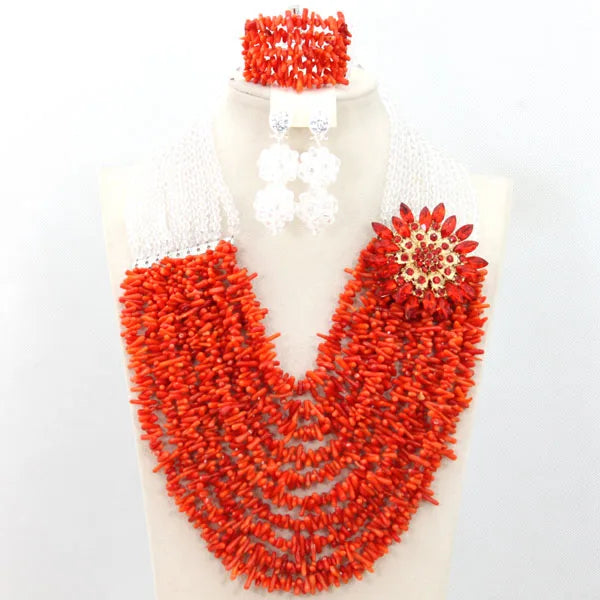 Orange Nigerian Coral Beads Jewelry Sets