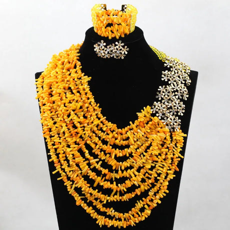 Yellow Nigerian Coral Beads Jewelry Sets