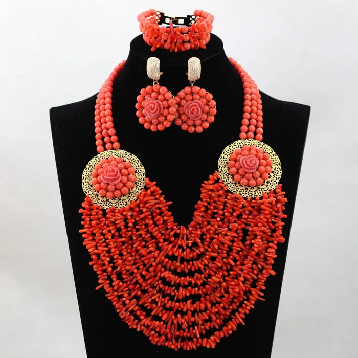 Orange Nigerian Coral Beads Jewelry Sets