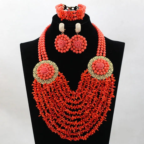Orange Nigerian Coral Beads Jewelry Sets