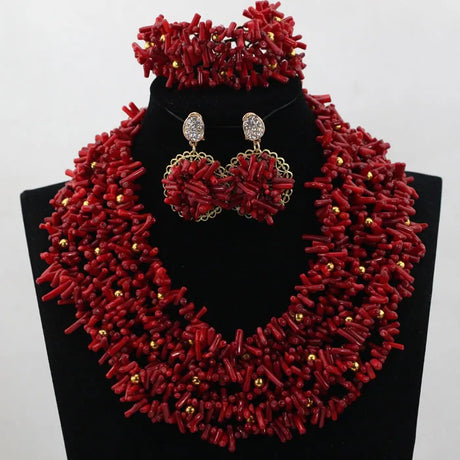 Red Nigerian Coral Beads Jewelry Sets