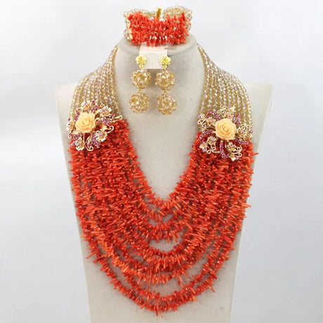 Orange Nigerian Coral Beads Jewelry Sets