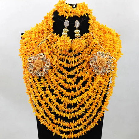 Yellow Nigerian Coral Beads Jewelry Sets