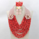 Pink Orange Nigerian Coral Beads Jewelry Sets