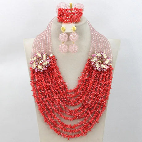 Pink Orange Nigerian Coral Beads Jewelry Sets