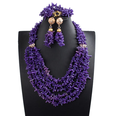 Purple Nigerian Coral Beads Jewelry Sets