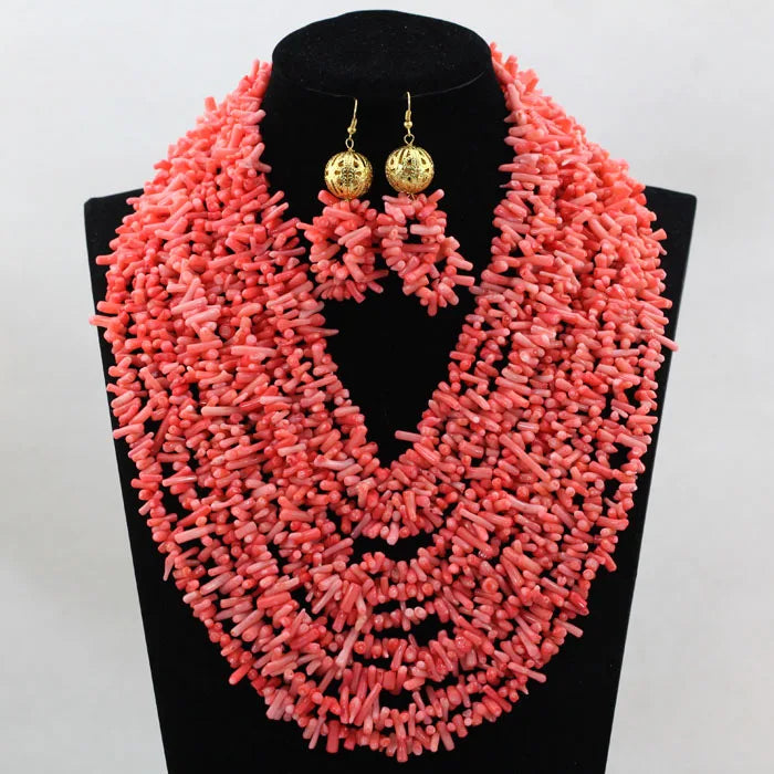Pink Nigerian Coral Beads Jewelry Sets