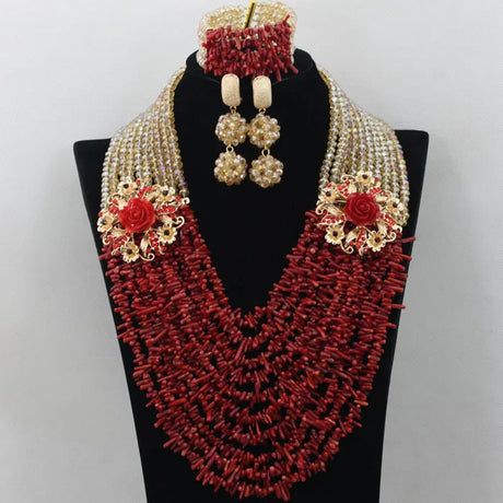 White Red Nigerian Coral Beads Jewelry Sets