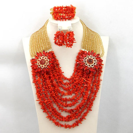 Orange Nigerian Coral Beads Jewelry Sets