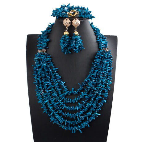 Blue Nigerian Coral Beads Jewelry Sets