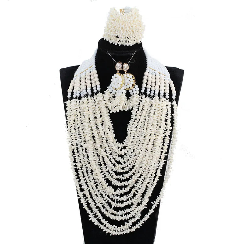White Nigerian Coral Beads Jewelry Sets