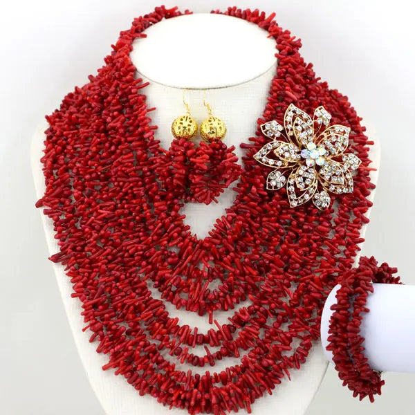 Red Nigerian Coral Beads Jewelry Sets