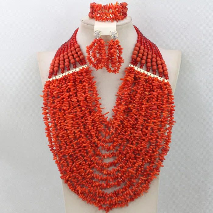 Orange Nigerian Coral Beads Jewelry Sets