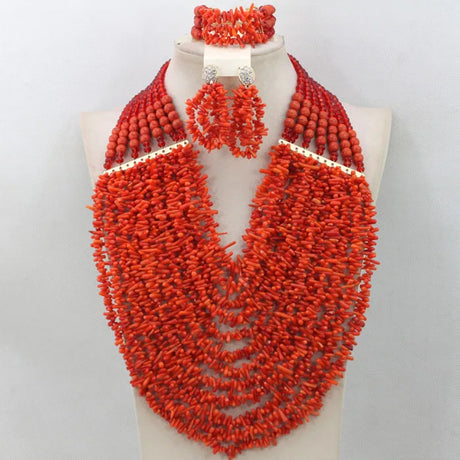 Orange Nigerian Coral Beads Jewelry Sets