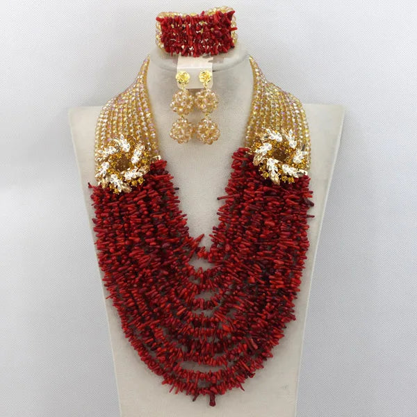 Red Nigerian Coral Beads Jewelry Sets
