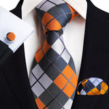 grey white orange square pattern tie