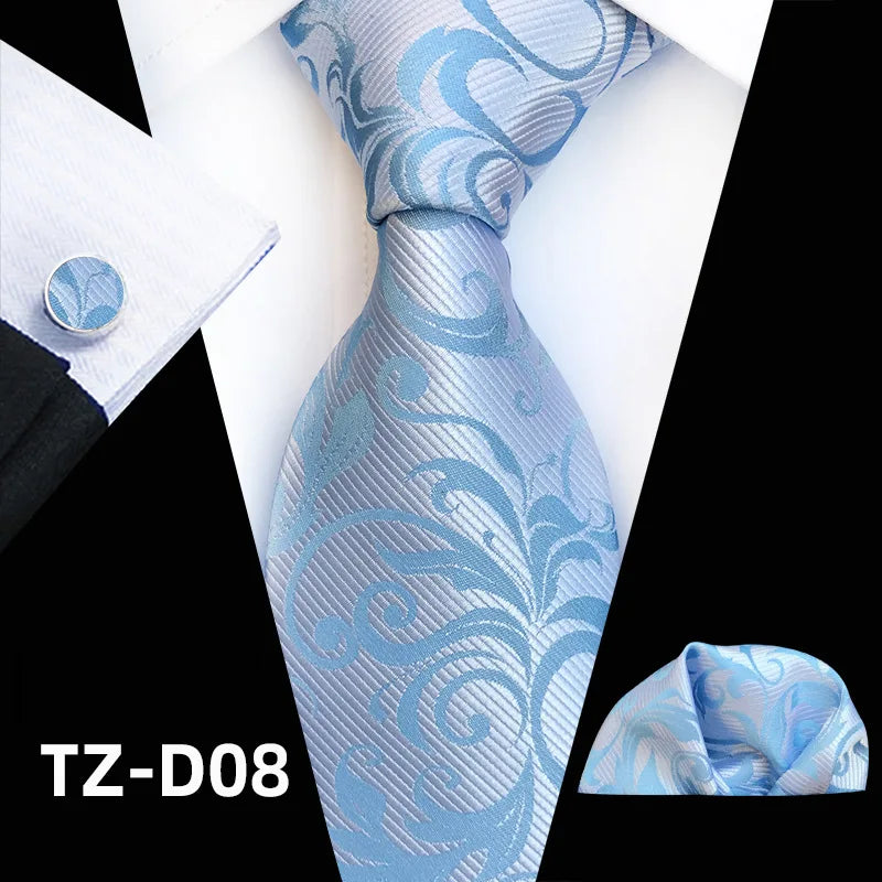 blue floral pattern tie set